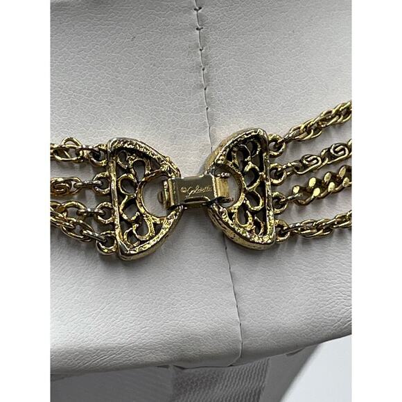 Goldette‎ Vintage Purple Glass Intaglio Cameo Silhouette 3 Strand Chain Necklace - Picture 11 of 16